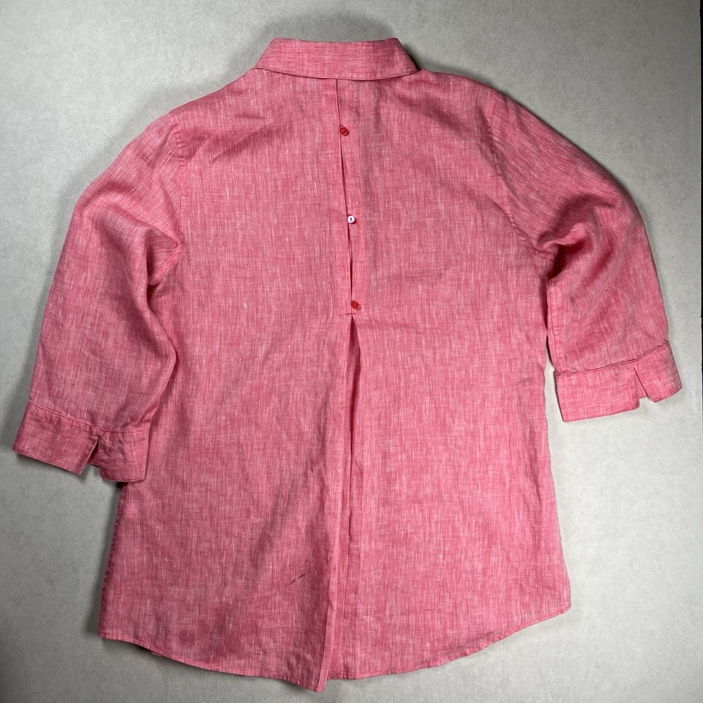 Chico's Women's Pink 100% Linen No Iron Button Up Collared Shirt Sz S (Chico 0) - Picture 2 of 8